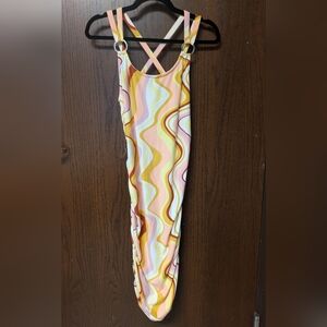 No Boundaries Juniors' O-Ring Bodycon Dress Colorful Wavy Summer Size Large